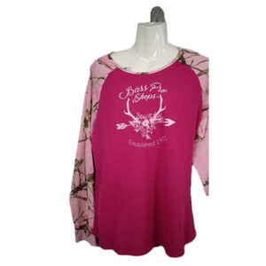 bass pro shop raglan sleeved thermal shirt hot pink and pink camo size xl